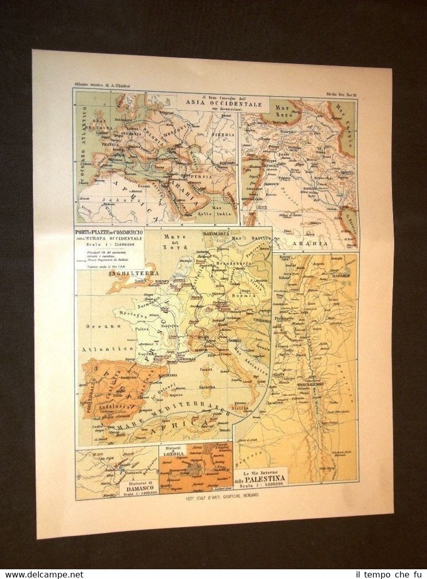 Carta cartina estratta Atlante del 1890 Asia Arabia Palestina Damasco …