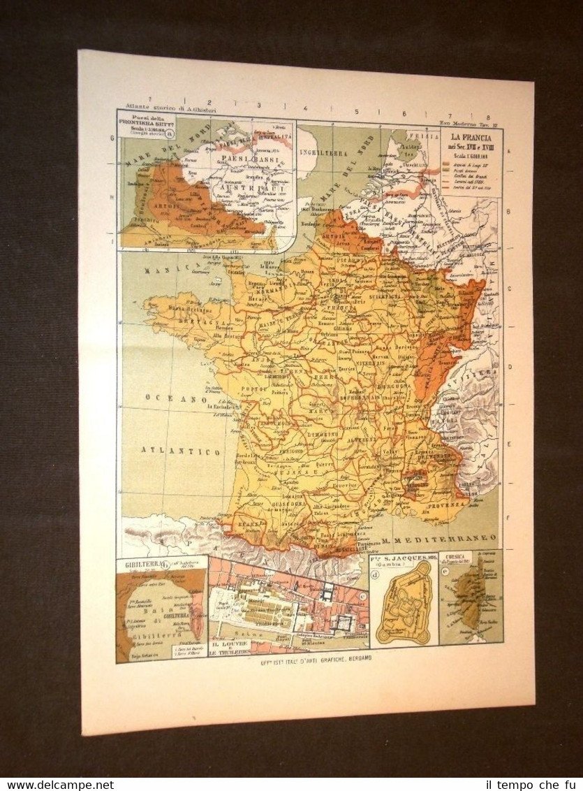 Carta cartina estratta da Atlante del 1890 Francia Sec.XVII-XVIII Gibilterra