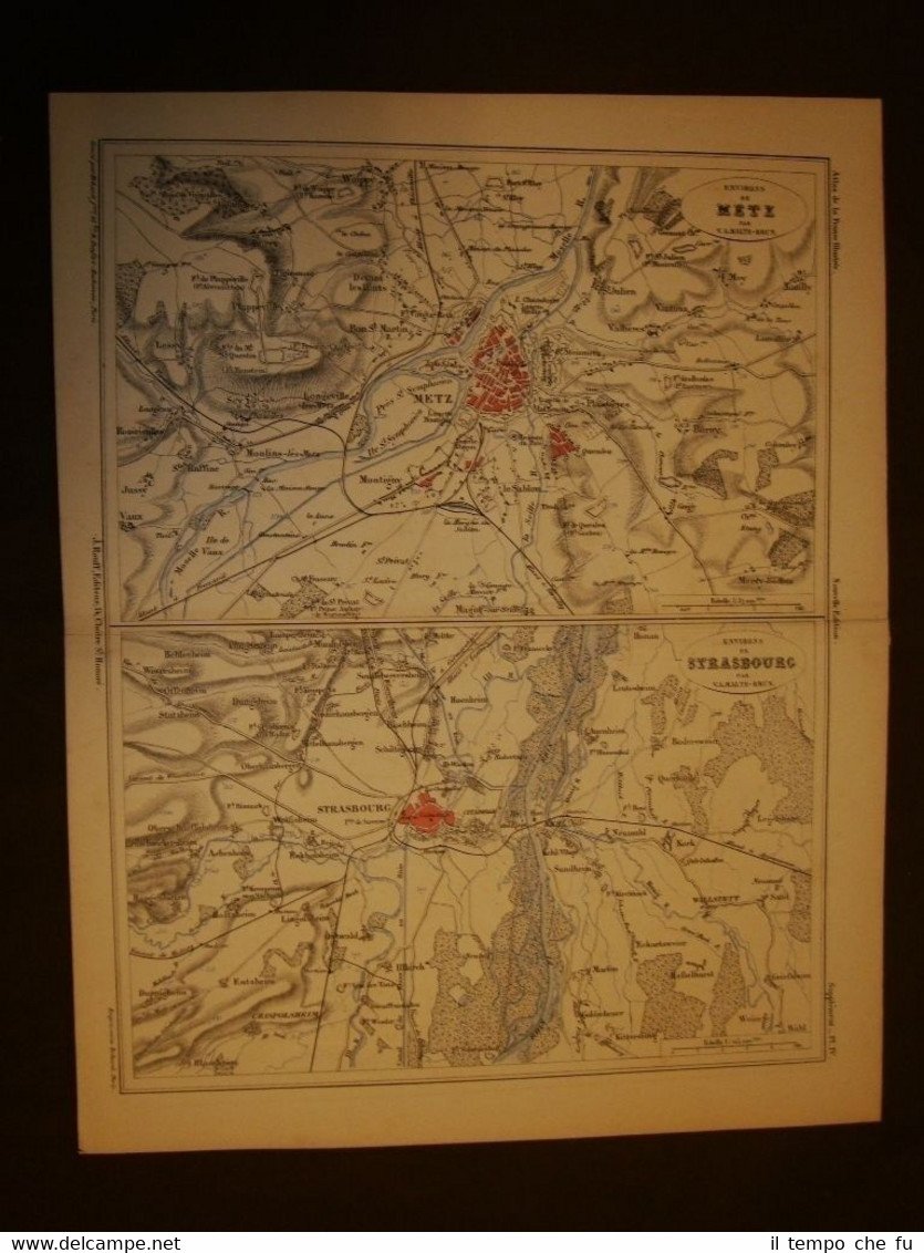 Carta, cartina, mappa del 1840 Città Metz e Strasbourg o …