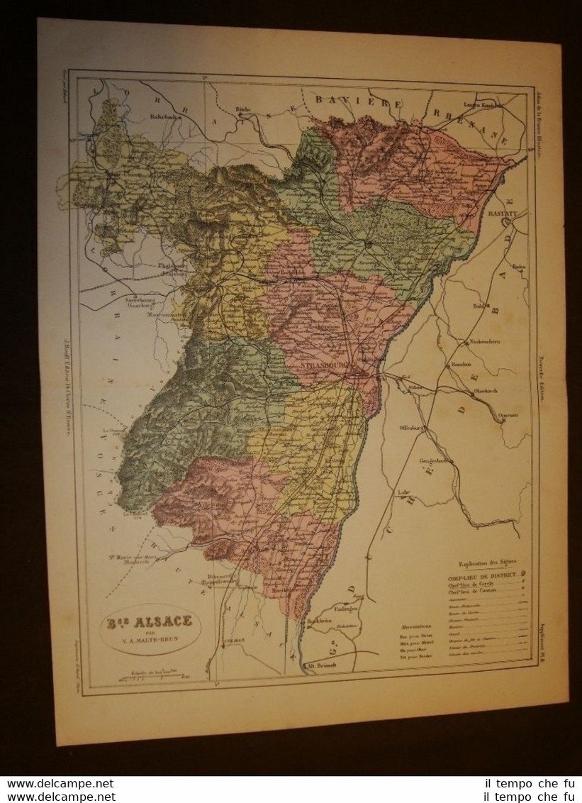 Carta, cartina o mappa del 1840 Bassa Alsazia Basse Alsace …