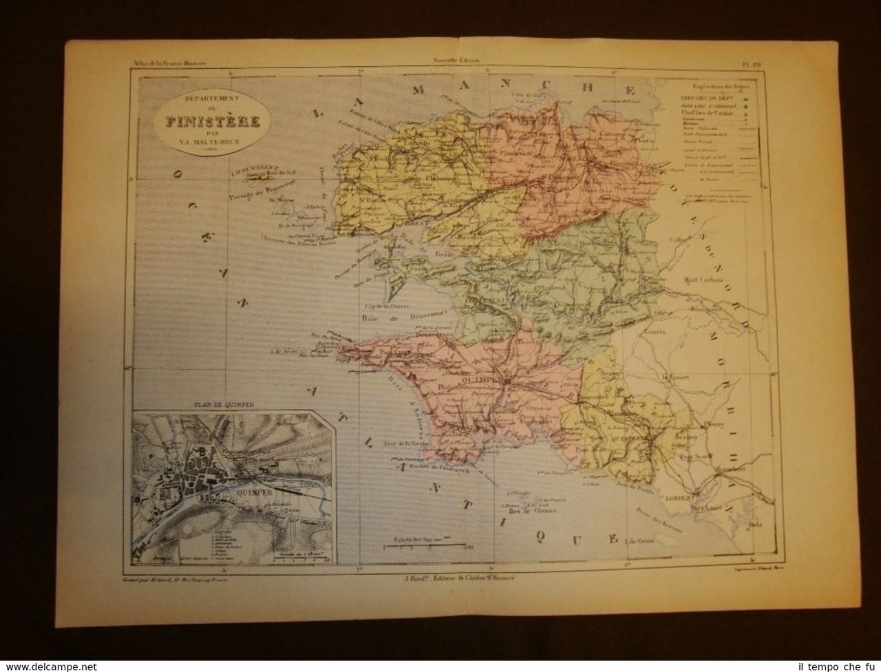 Carta, cartina o mappa del 1840 Finistère - Quimper Francia …