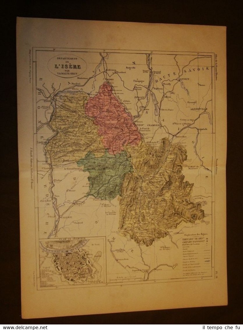 Carta, cartina o mappa del 1840 Isère - Grenoble - …