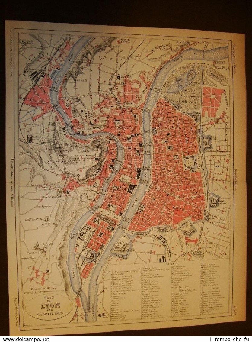 Carta, cartina o mappa del 1840 La città di Lione …