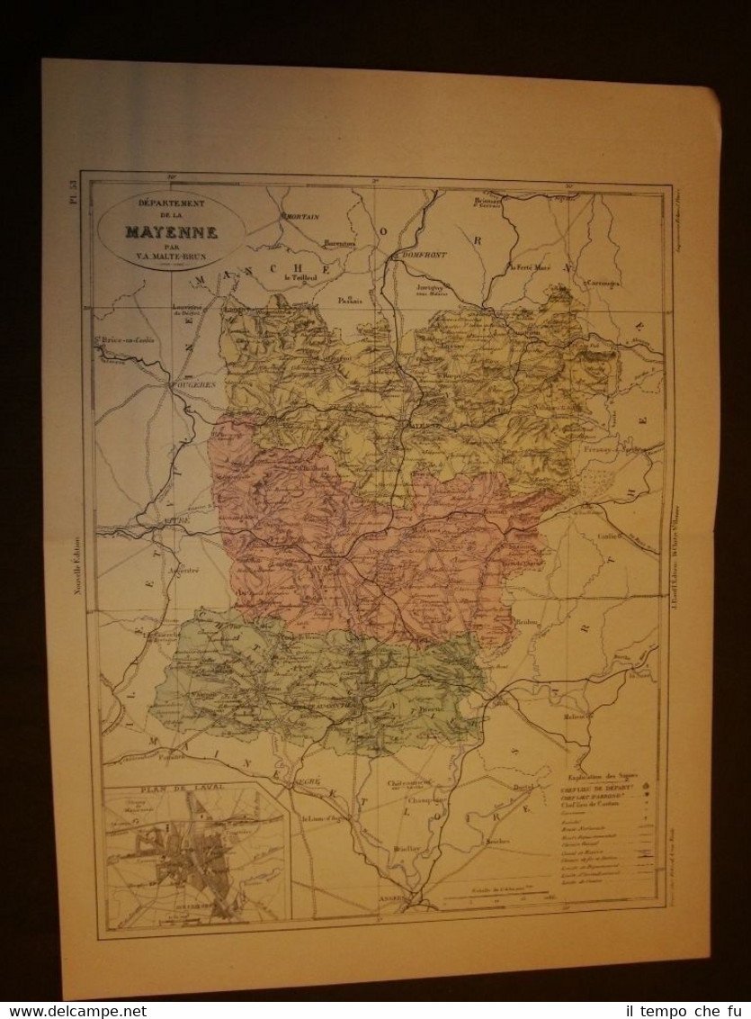 Carta, cartina o mappa del 1840 Mayenne - Laval - …