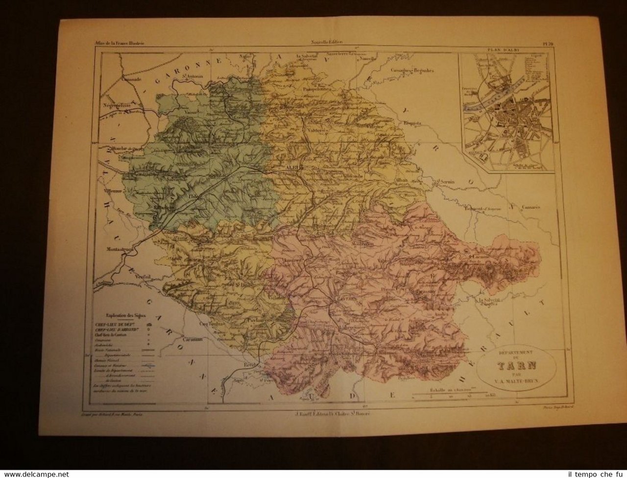 Carta, cartina o mappa del 1840 Tarn -Albi - Francia …