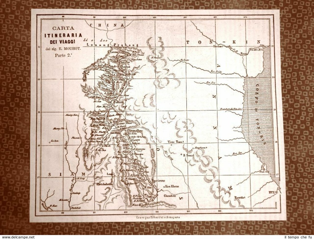 Carta, cartina o Mappa del 1863 Siam o Thailandia, Cina …