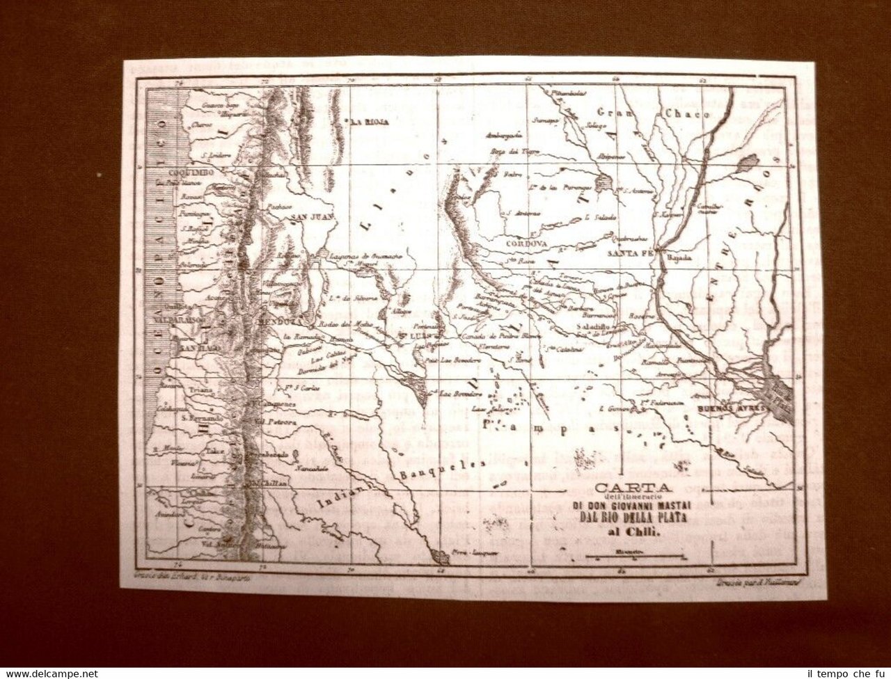 Carta geografica 1863 Itinerario dal Rio della Plata al Cile …