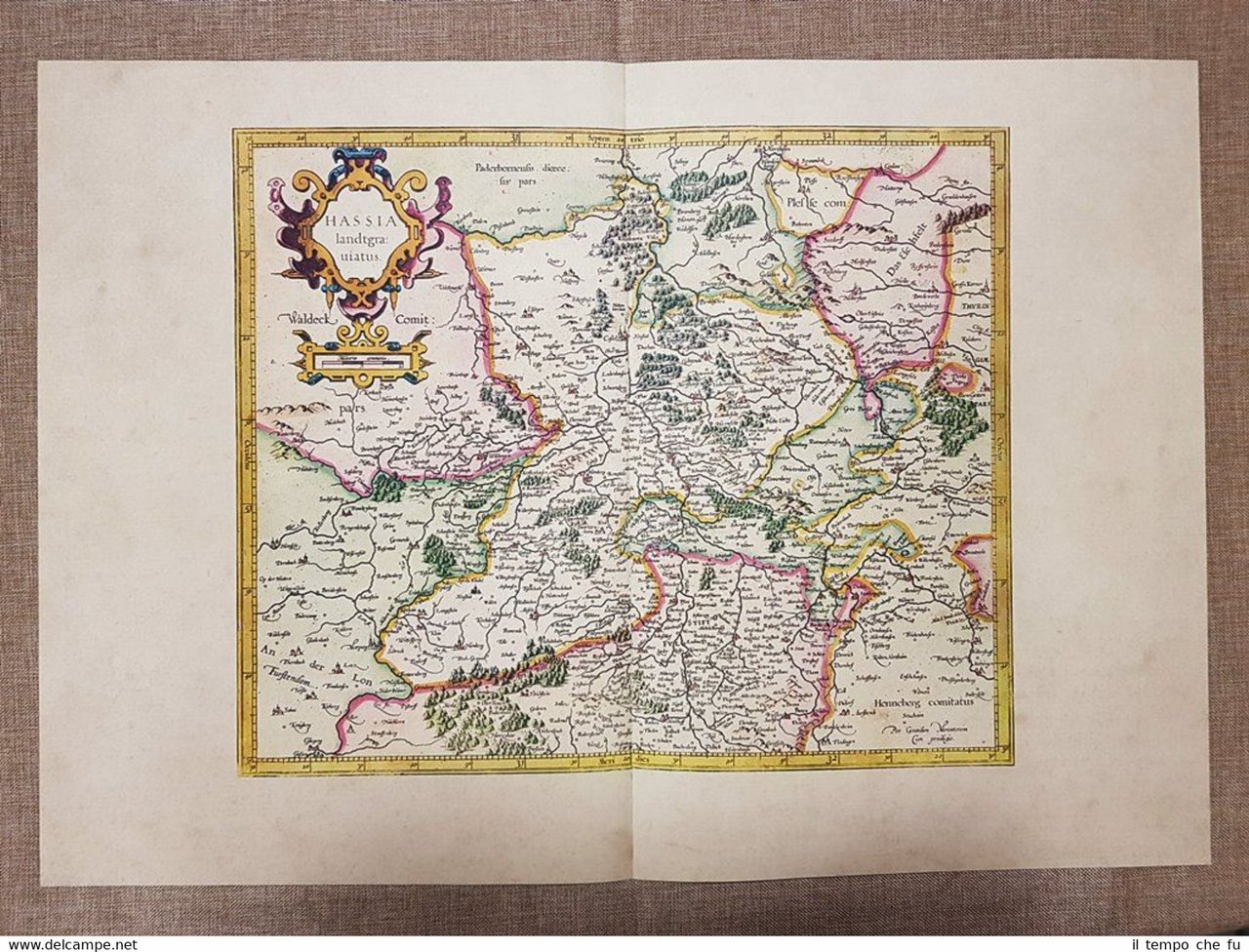 Carta geografica Assia o Hassia Landtgraviatus Germania 1595 Mercator Ristampa