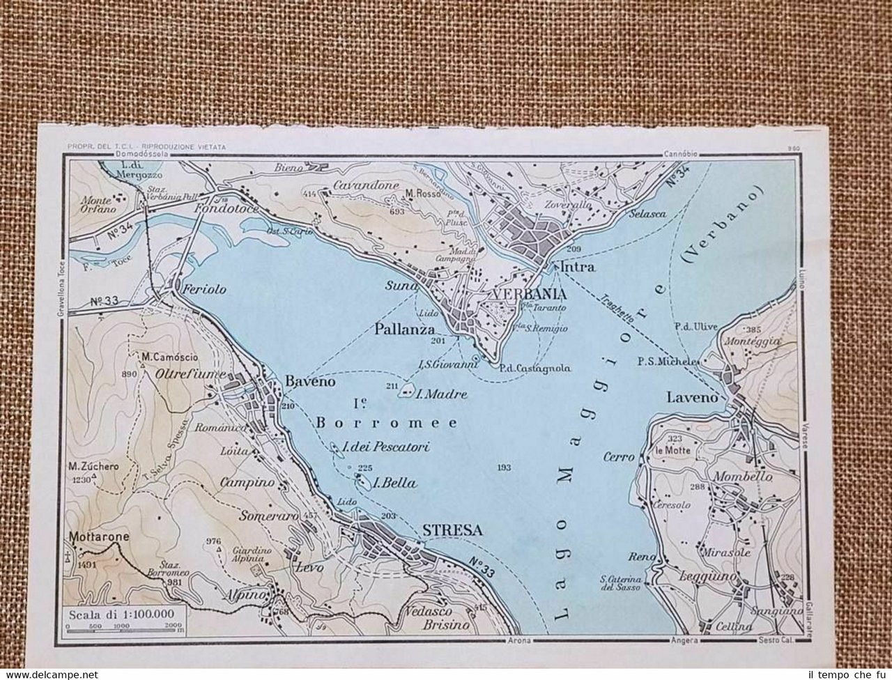 Carta geografica cartina 1961 Lago Maggiore Pallanza e Pianta di …