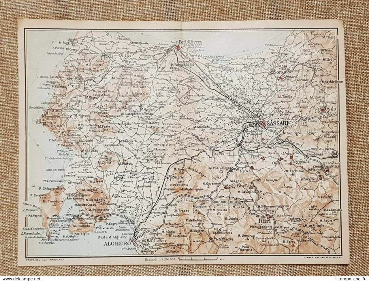 Carta geografica cartina del 1918 Sassari Porto Torres Alghero Sardegna …