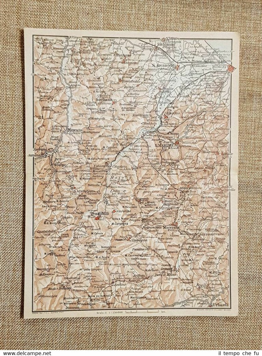 Carta geografica cartina del 1939 Rimini S.Arcangelo Sogliano Emilia Romagna …