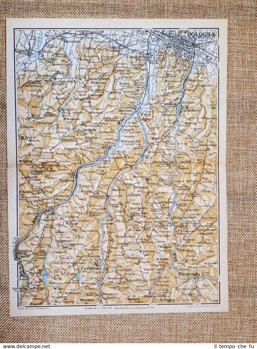 Carta geografica cartina del 1957 Bologna, Vignola, Porretta, etc Emilia …