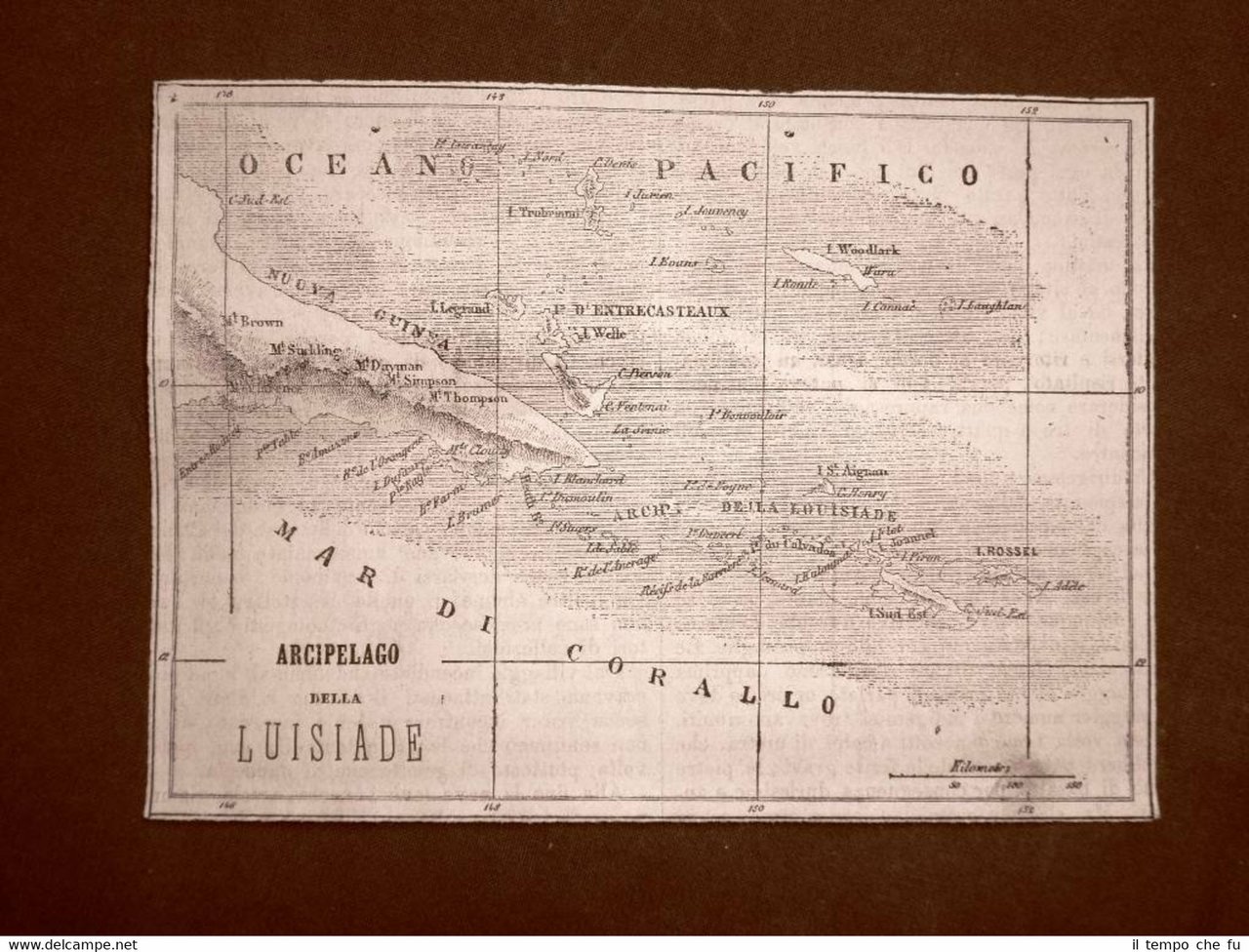 Carta geografica del 1863 Arcipelago della Louisiade Papua Nuova Guinea