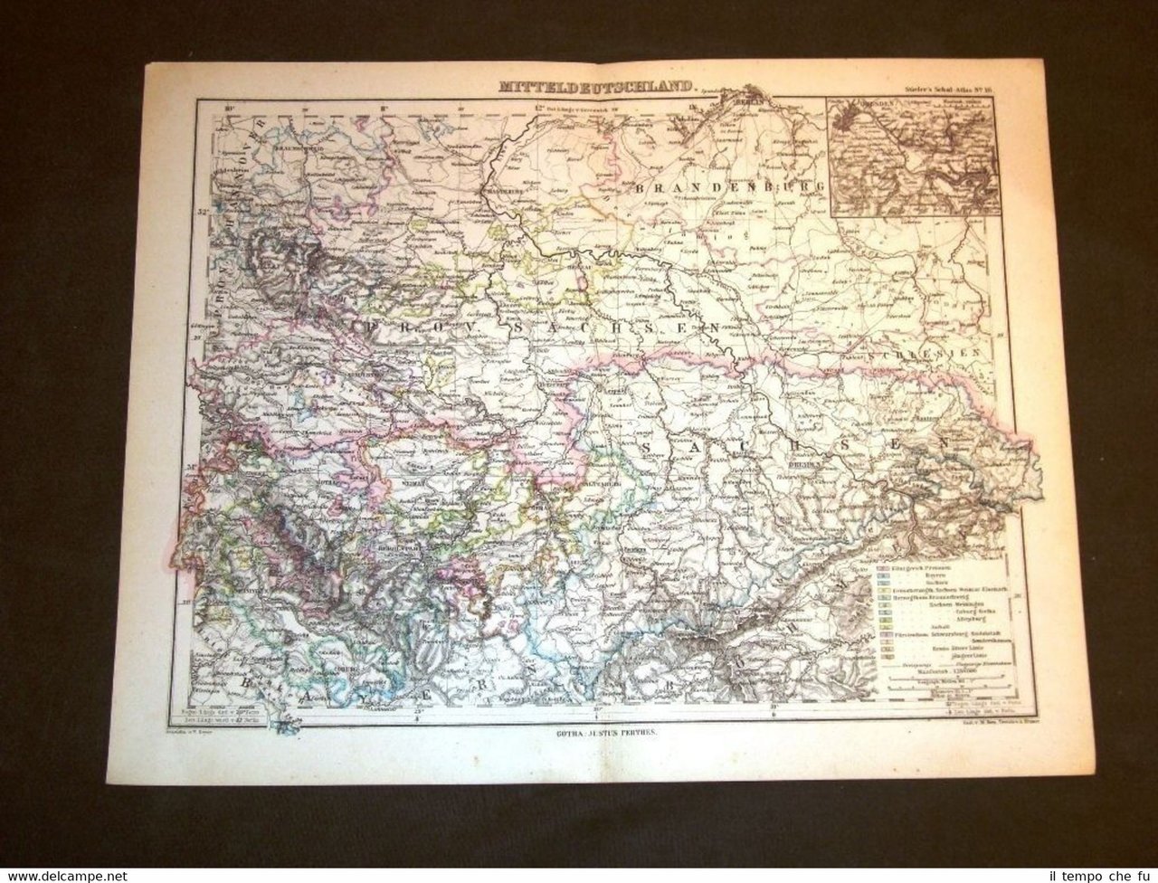 Carta geografica mappa Berghaus 1882 Ancient map Germania centrale Città …