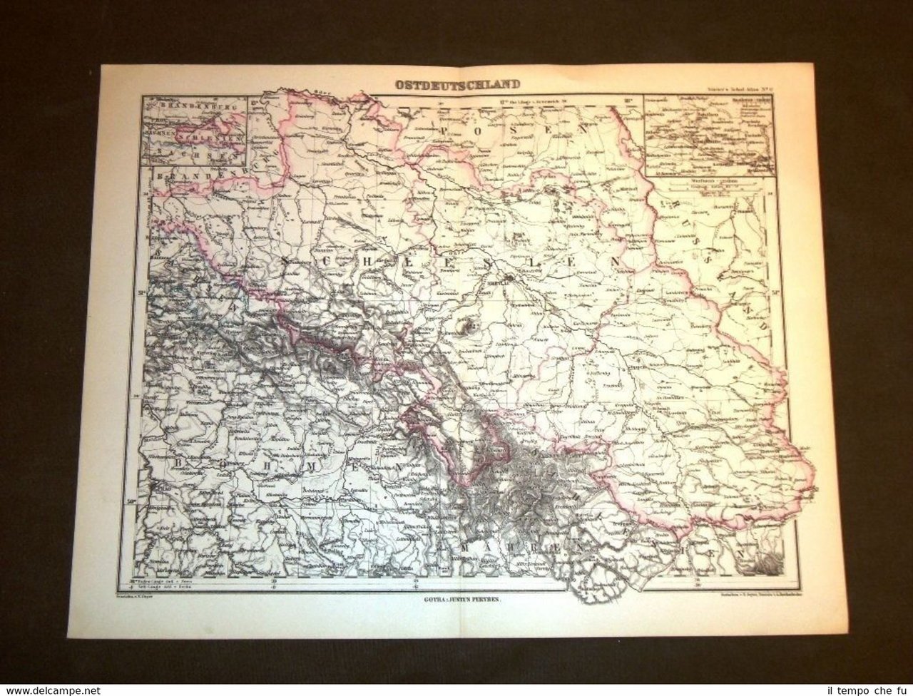 Carta geografica mappa Berghaus 1882 Ancient map Germania dell'est Brandenburgo