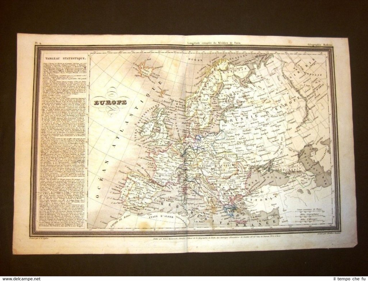 Carta geografica mappa Dufour del 1840 Europa Con informazioni statistiche