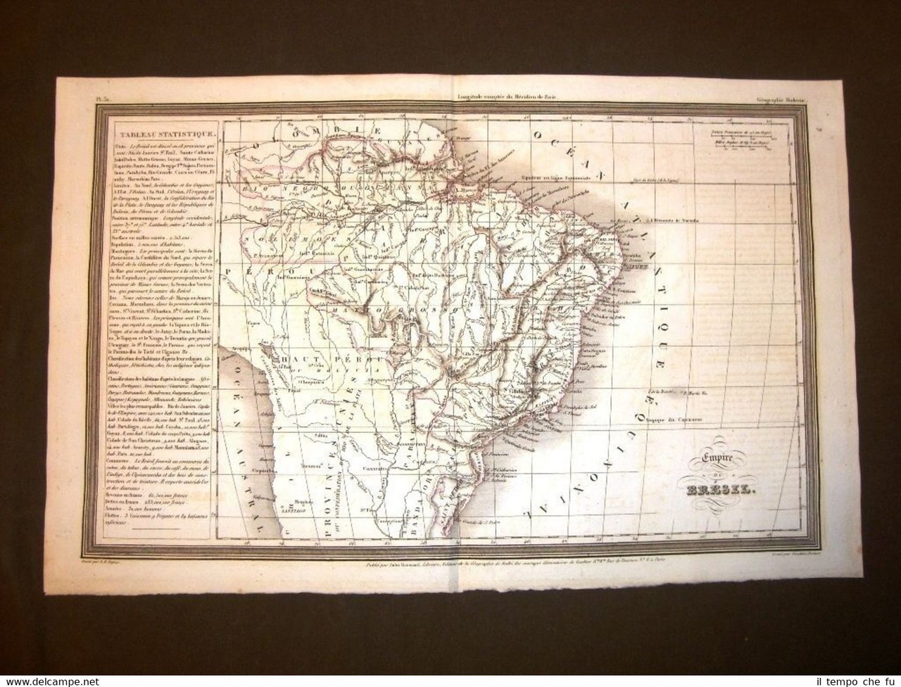 Carta geografica mappa Dufour del 1840 Impero del Brasile - …