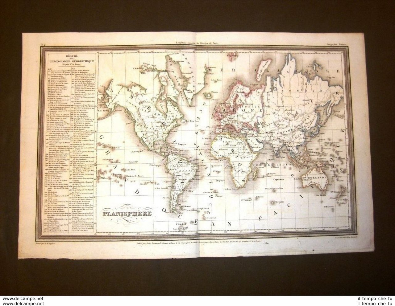 Carta geografica mappa Dufour del 1840 Planisfero - Planisphère Statistica