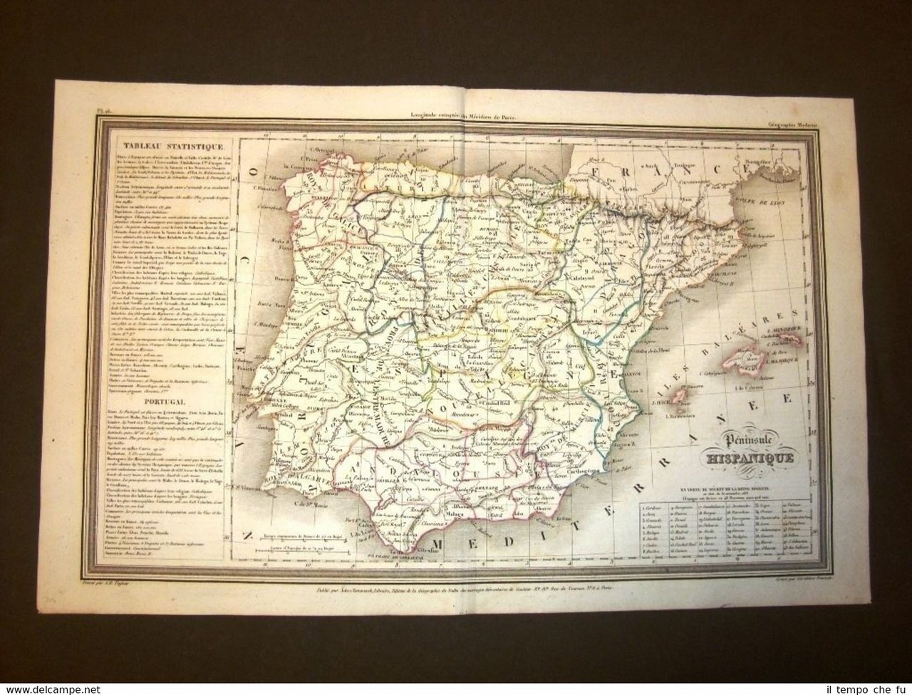 Carta geografica mappa Dufour del 1840 Spagna o penisola spagnola …