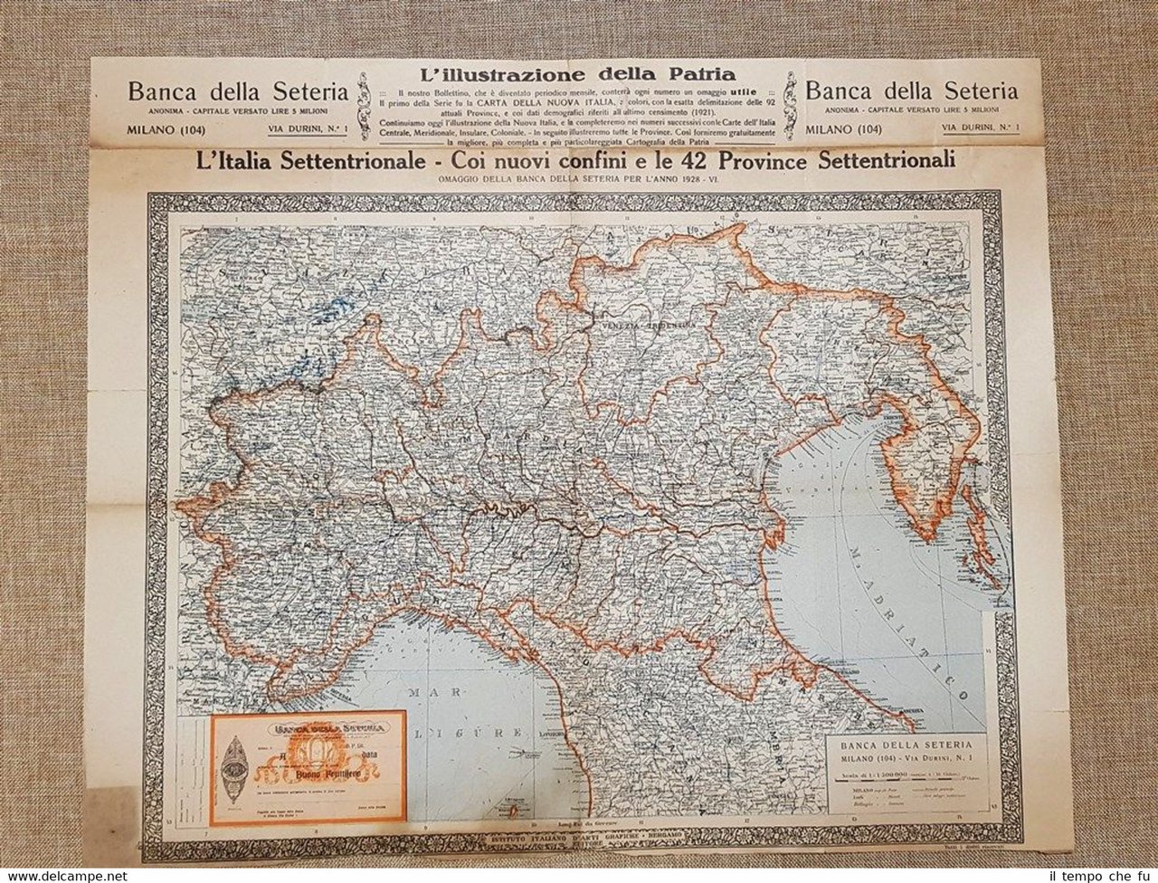 Carta geografica Mappa Italia settentrionale 1921 Banca della Seteria di …