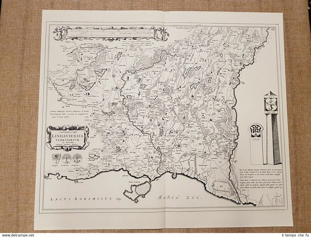 Carta geografica mappa Lindaviensis Territorium Lindau Anno 1659 Blaeu Ristampa