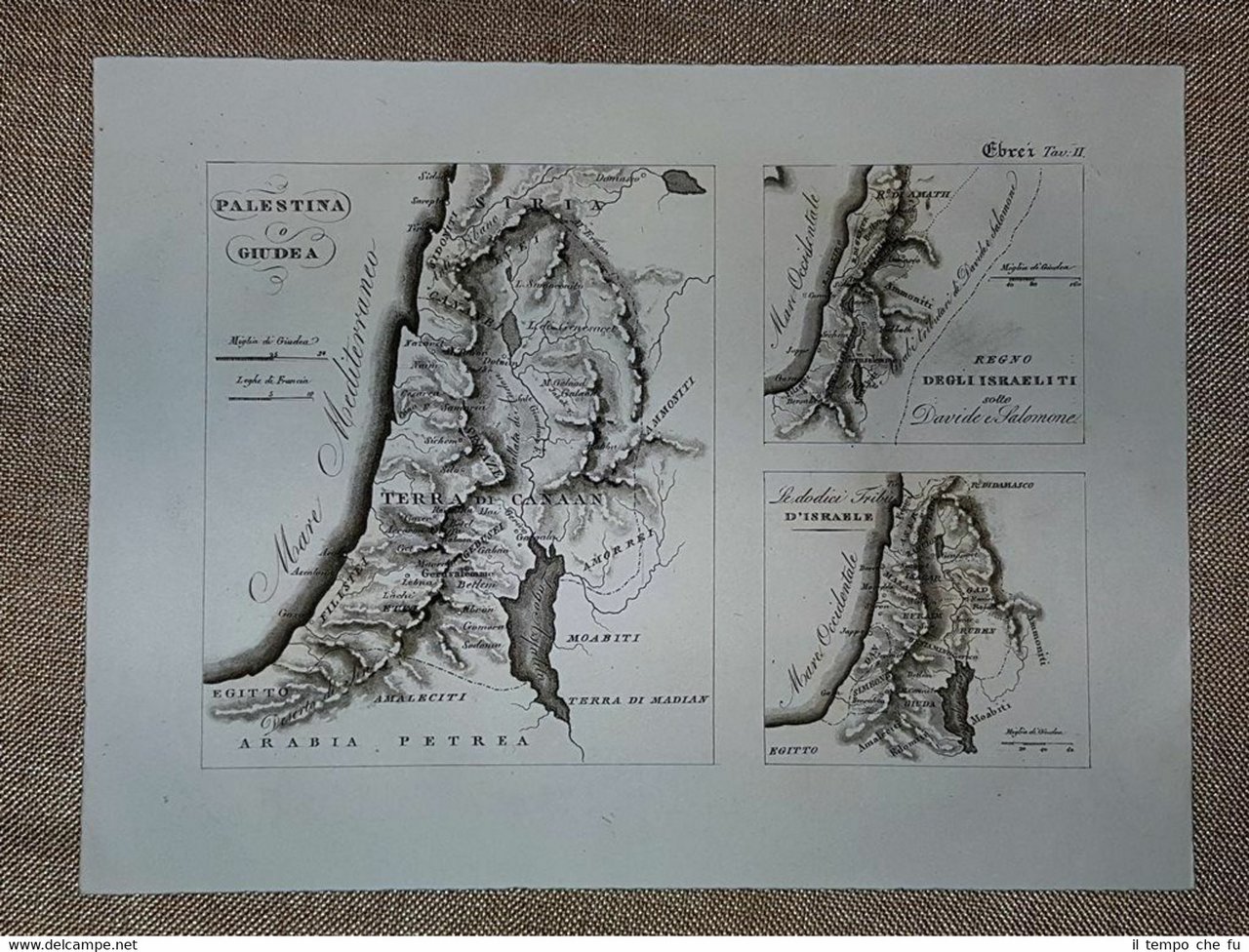 Carta geografica Mappa Palestina Giudea Israele Atlante Leonardo Cacciatore 1831