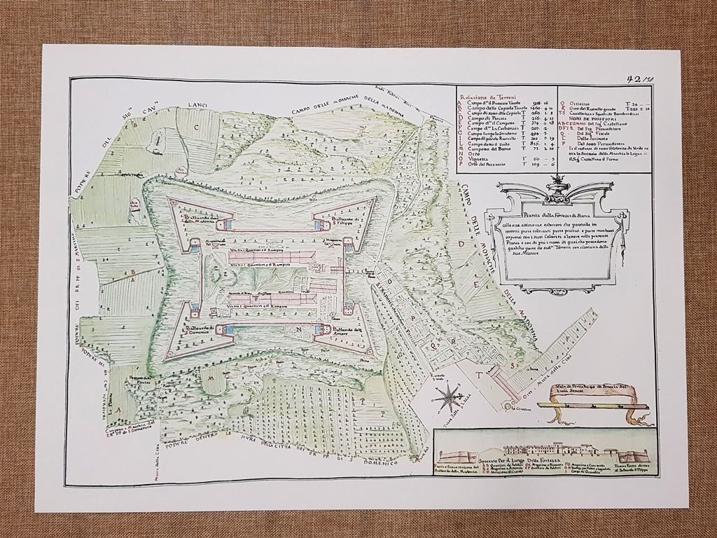 Carta geografica mappa Pianta della Fortezza di Siena Toscana nel …
