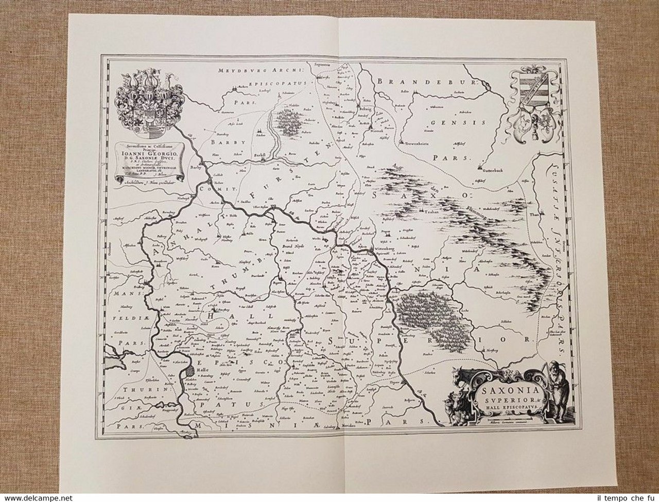 Carta geografica Mappa Sassonia superiore Hall Episcopatus 1640 J.Blaeu Ristampa
