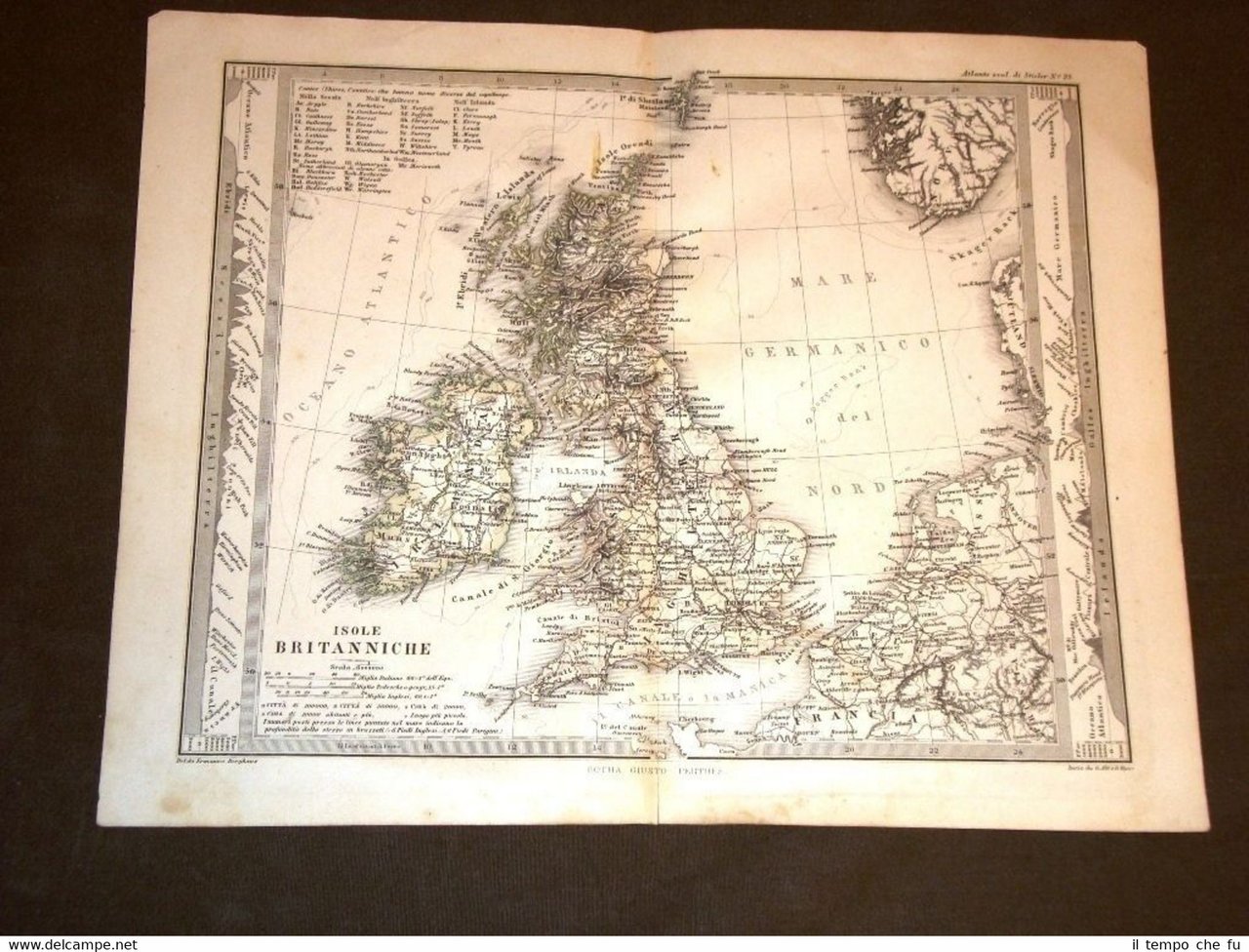 Carta geografica mappa Stieler Berghaus del 1882 Ancient map Inghilterra …