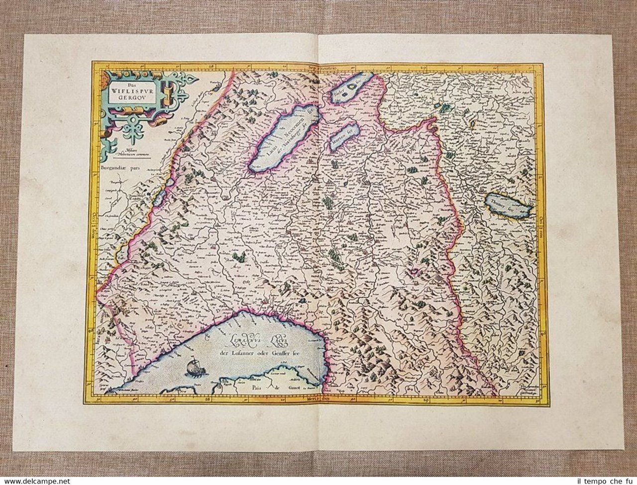 Carta geografica mappa Wiflispvrgergov Svizzera 1595 Mercatore Mercator Ristampa