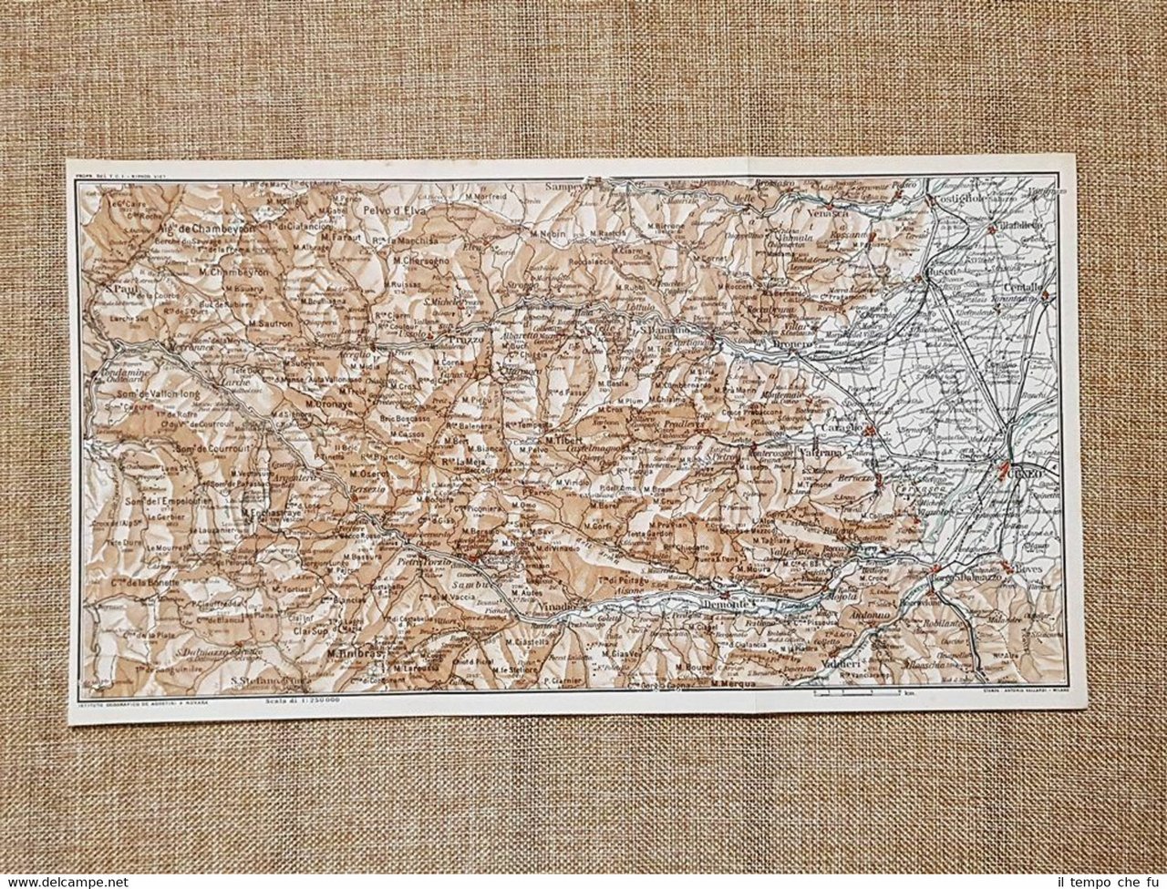 Carta geografica o cartina del 1914 Cuneo Villafalletto Caraglio Piemonte …