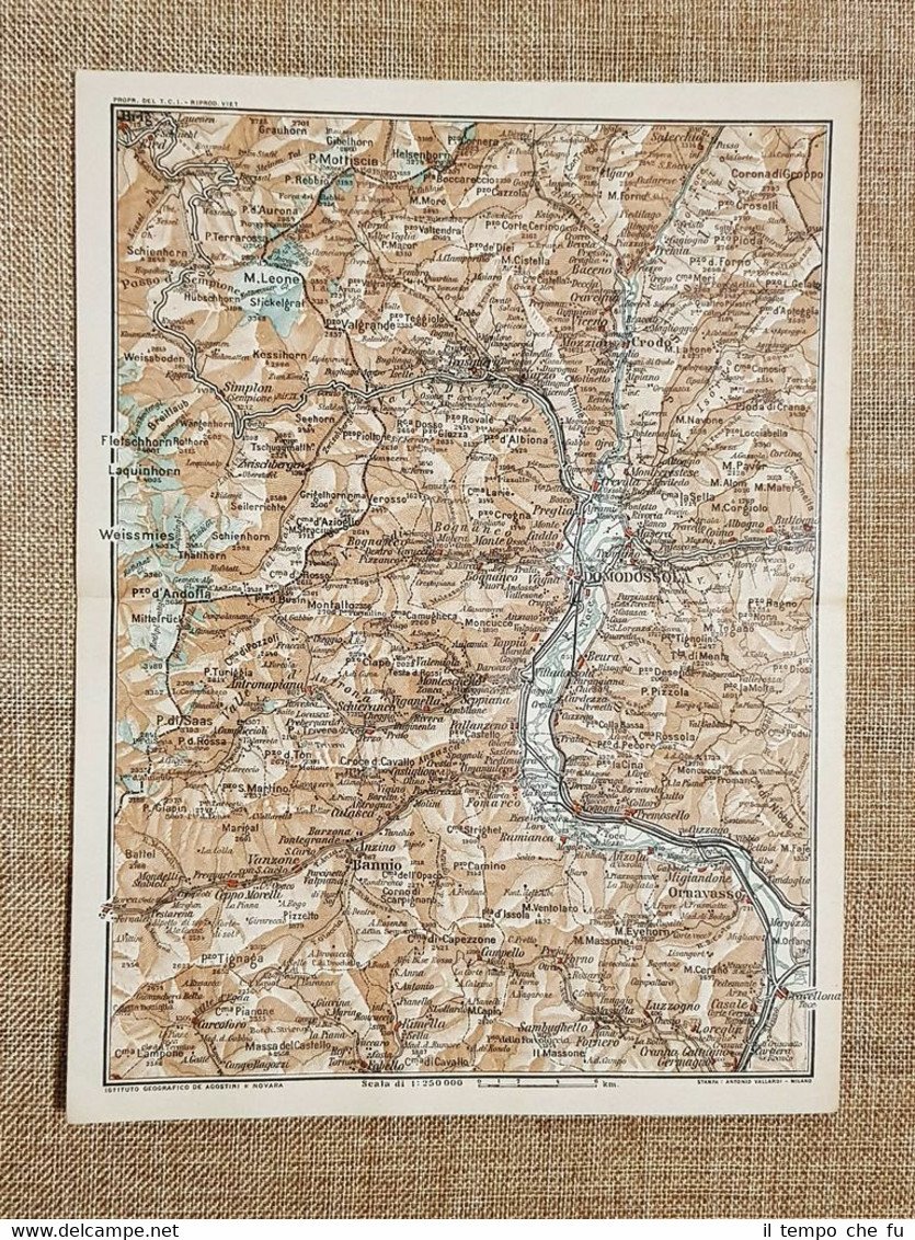 Carta geografica o cartina del 1914 Domodossola Weissmies Ornavasso Piemonte …