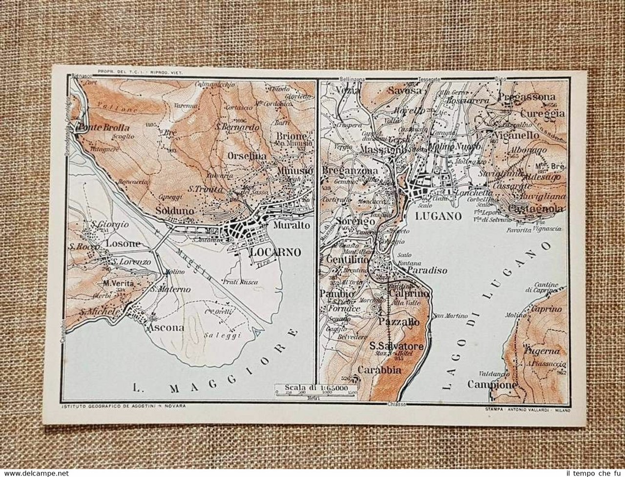 Carta geografica o cartina del 1914 Locarno Lugano Muralto Vezia …