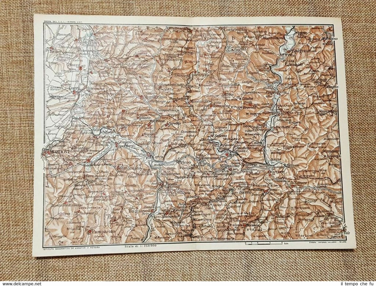 Carta geografica o cartina del 1914 Mondovì Vicoforte Bagnasco Piemonte …