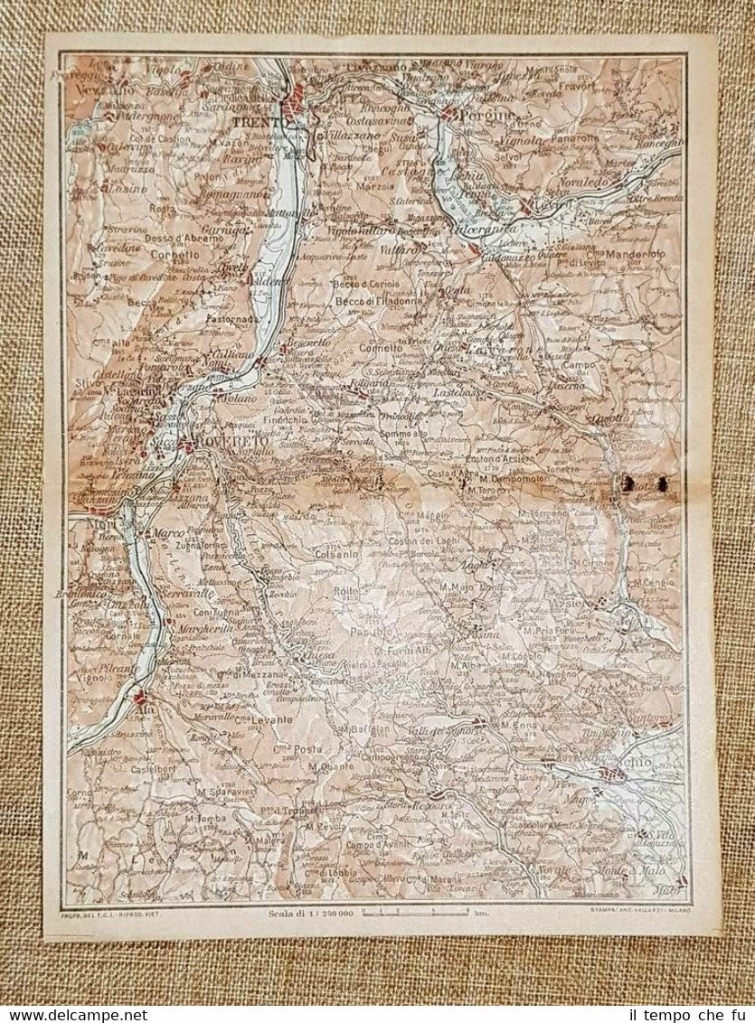 Carta geografica o cartina del 1920 Rovereto Trento Pergine Pasubio …