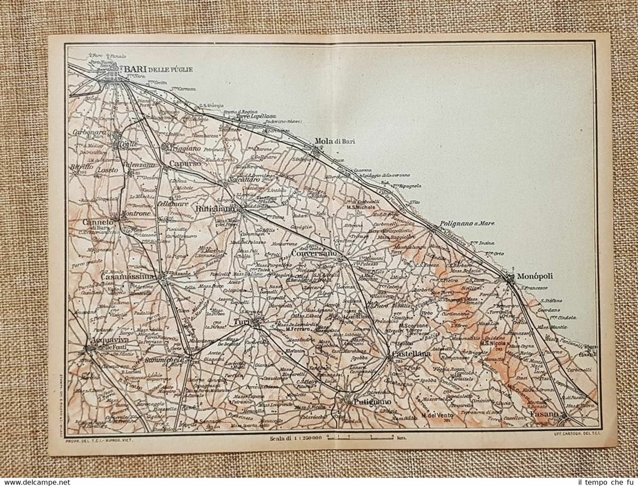 Carta geografica o cartina del 1926 Mola di Bari Polignano …