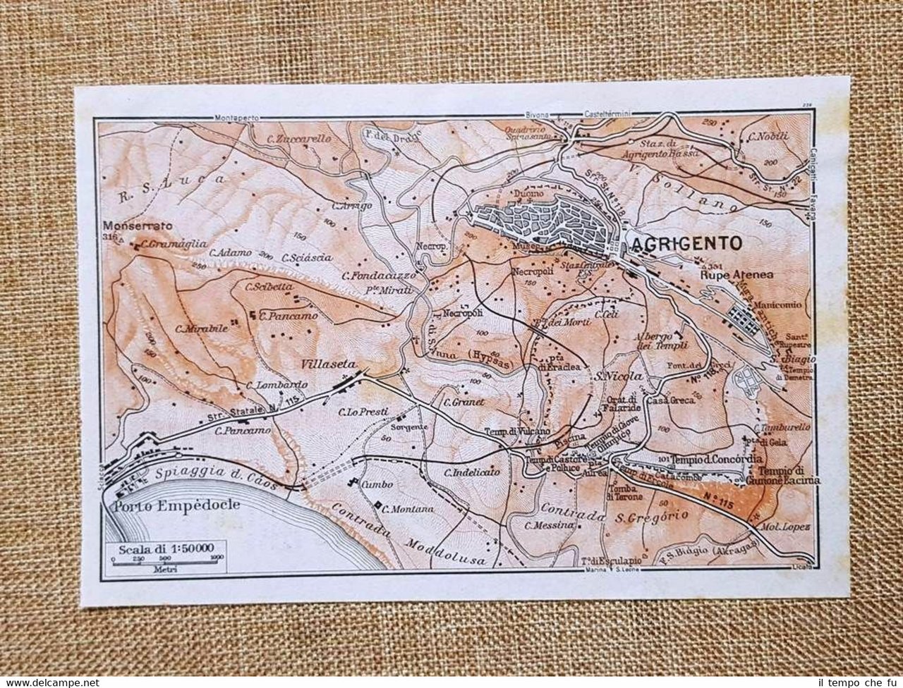 Carta geografica o cartina del 1940 Agrigento Porto Empedocle Sicilia …