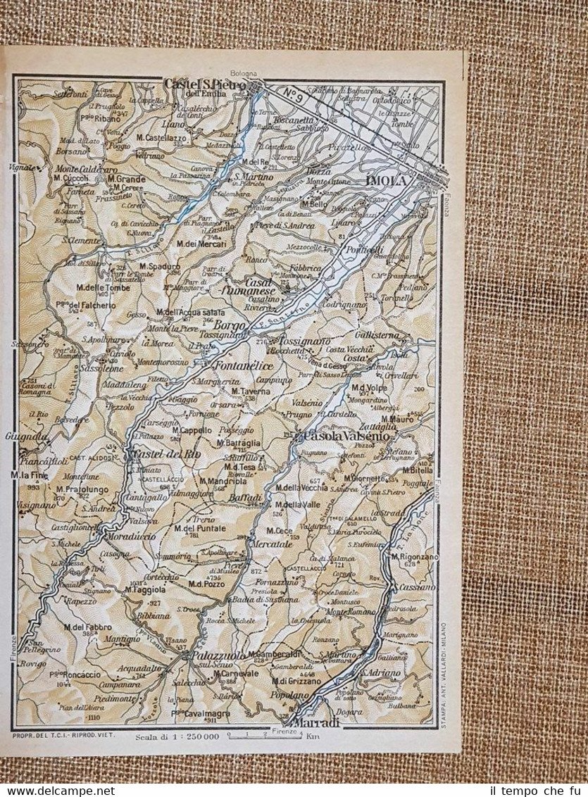 Carta geografica o cartina del 1957 Imola, Castel San Pietro, etc ...