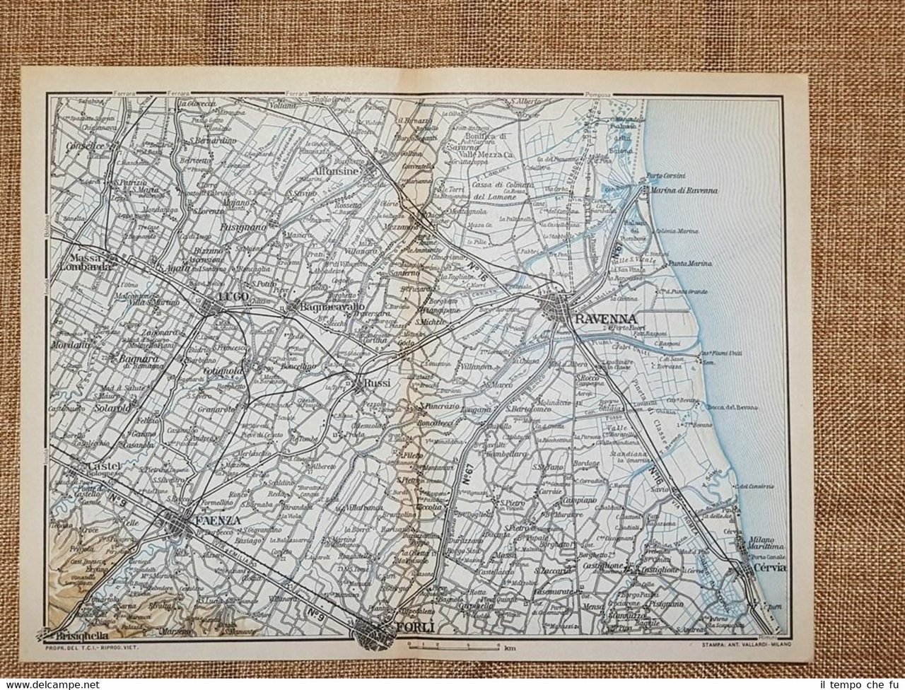 Carta geografica o cartina del 1957 Ravenna, Faenza, etc e …