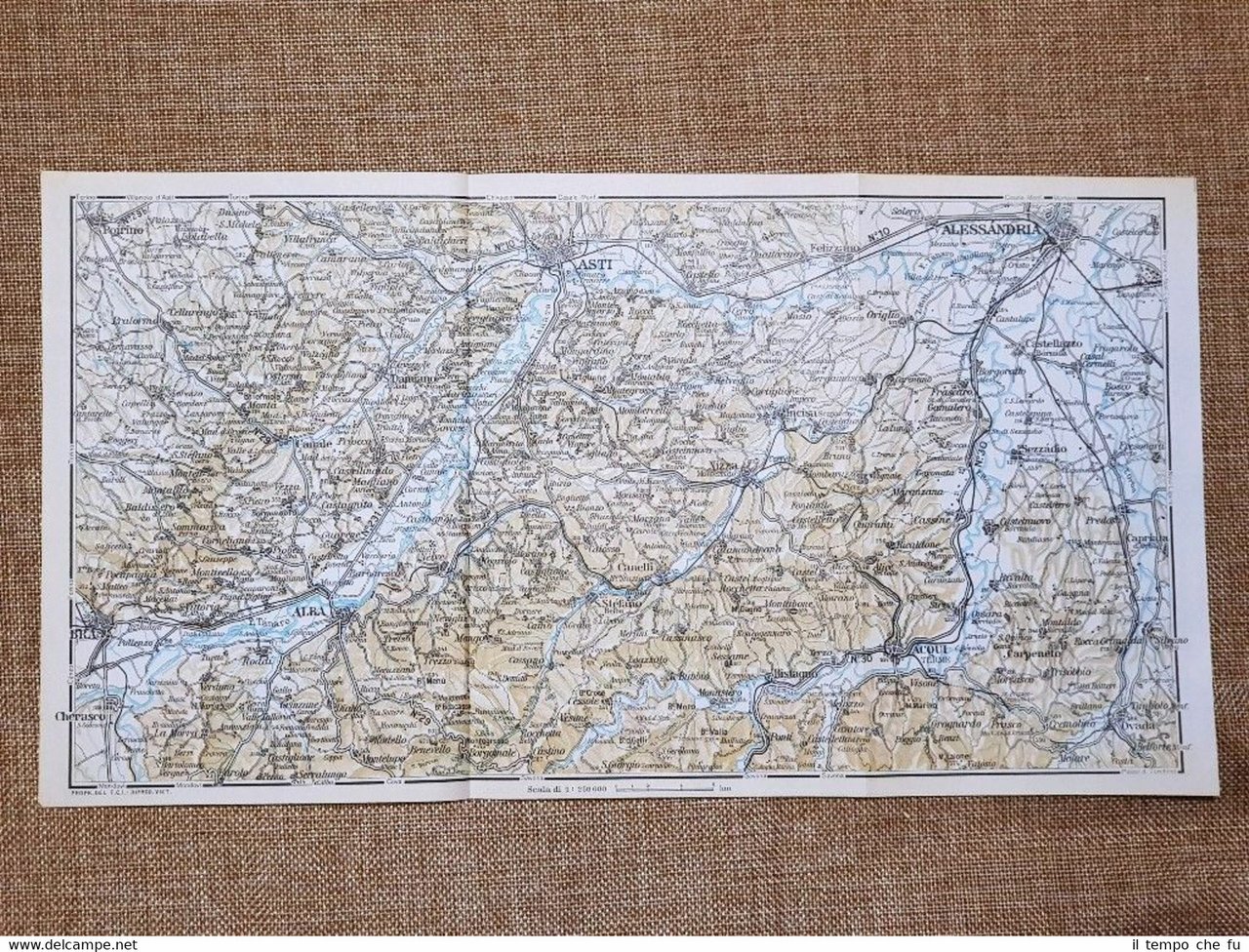 Carta geografica o cartina del 1961 Asti, Alba, Alessandria, Acqui, …