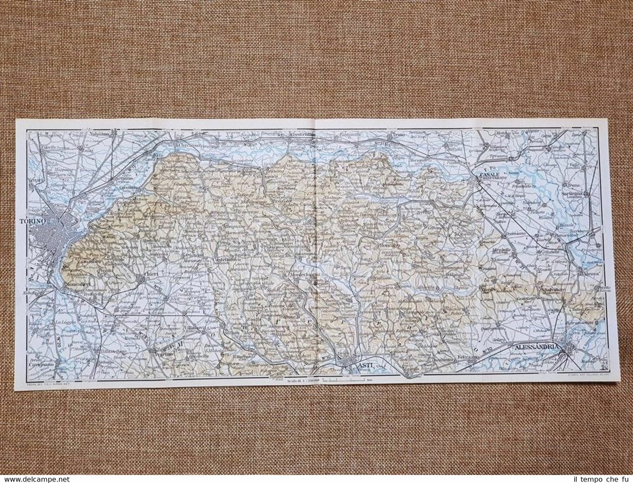 Carta geografica o cartina del 1961 Torino, Asti, Alessandria, etc …