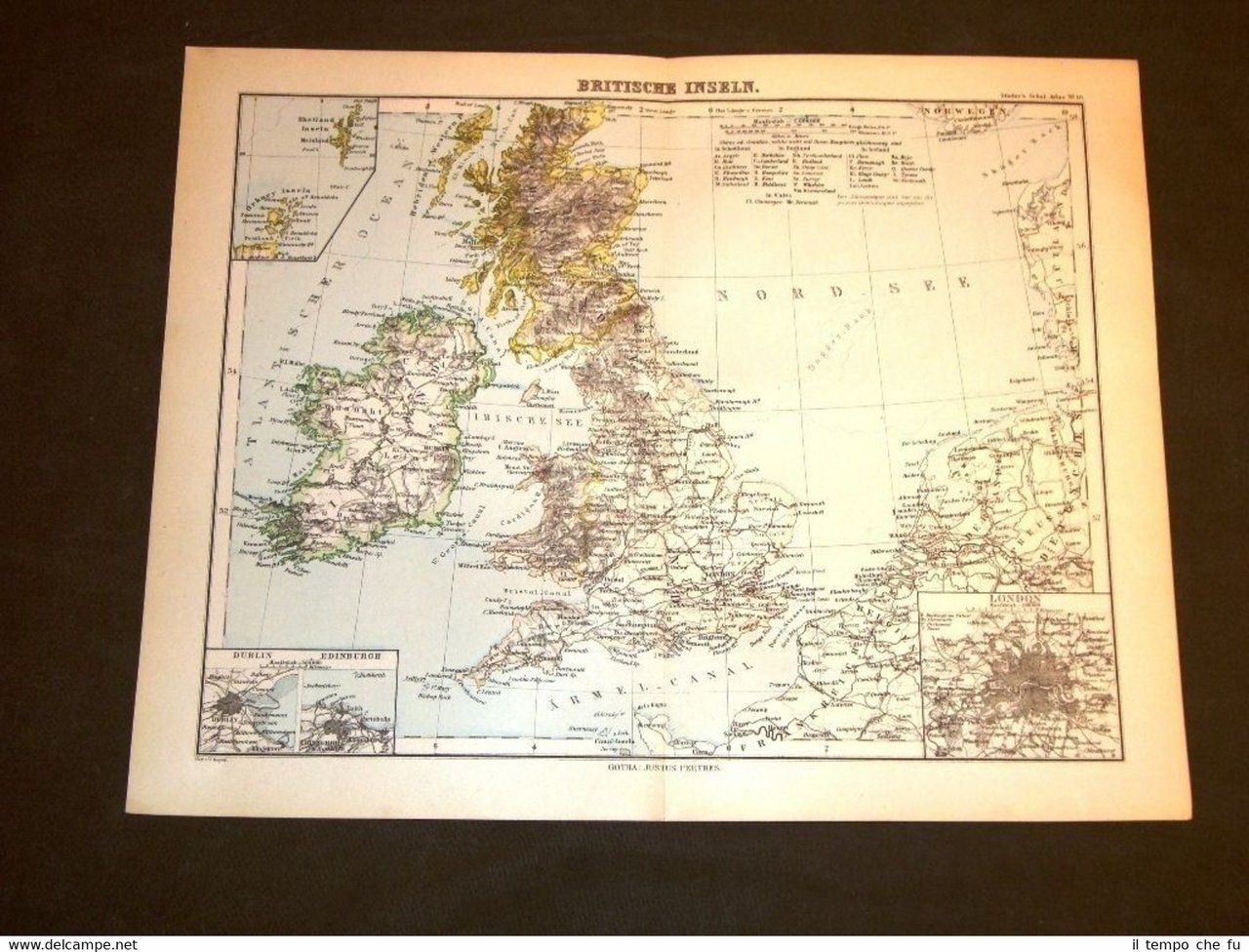 Carta geografica o mappa Berghaus del 1882 Ancient map Inghilterra …