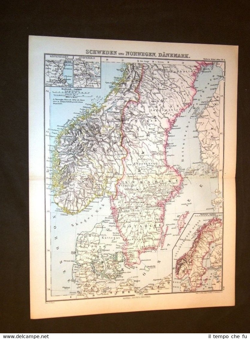 Carta geografica o mappa Berghaus del 1882 Ancient map Svezia … | Immagine principale