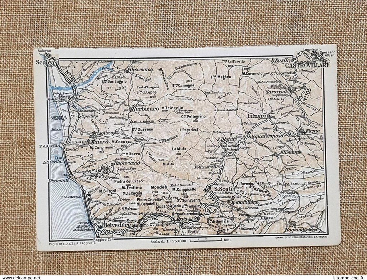 Carta geografica o mappa del 1937 Castrovillari Verbicaro Scalea Calabria …