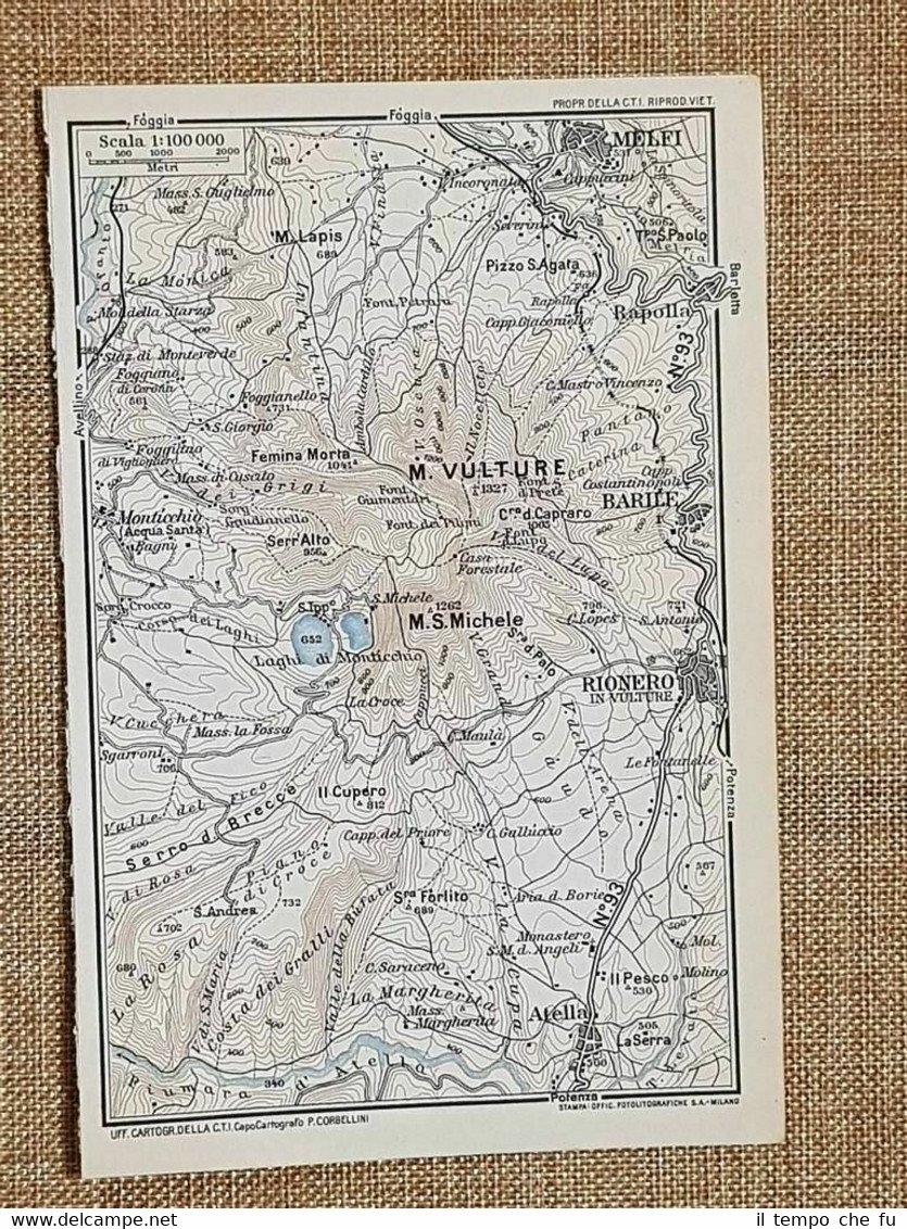 Carta geografica o mappa del 1937 Melfi M. Vulture Lapis …