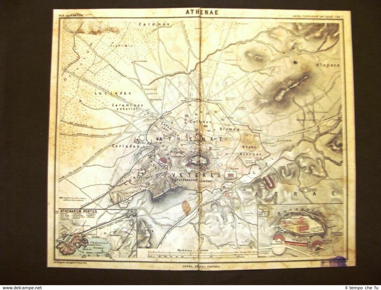 Carta geografica o mappa di fine '800 Atene, Grecia, Olympia …