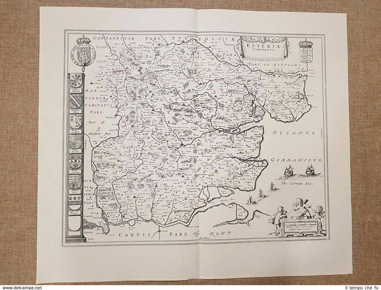 Carta geografica o Mappa Essex Anno 1662 Joan Blaeu Ristampa