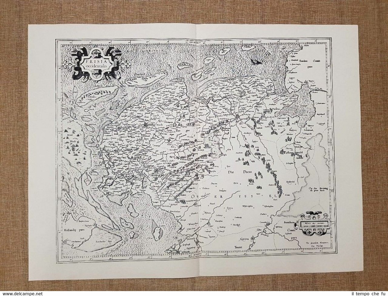 Carta geografica o Mappa Frisia Occidentalis Anno 1650 Ristampa