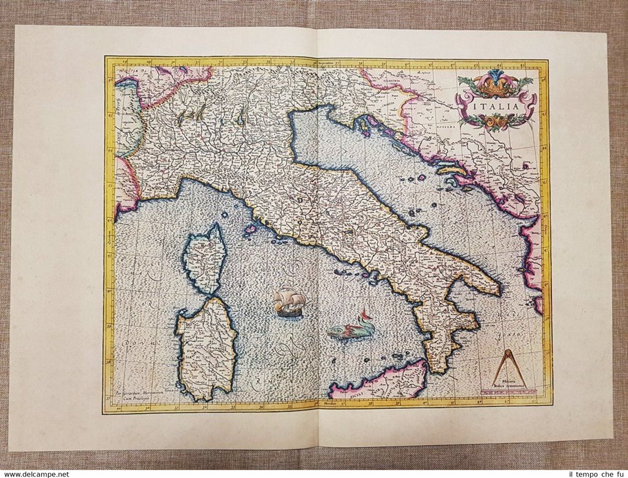 Carta geografica o mappa Italia Anno 1595 di Mercatore Mercator …