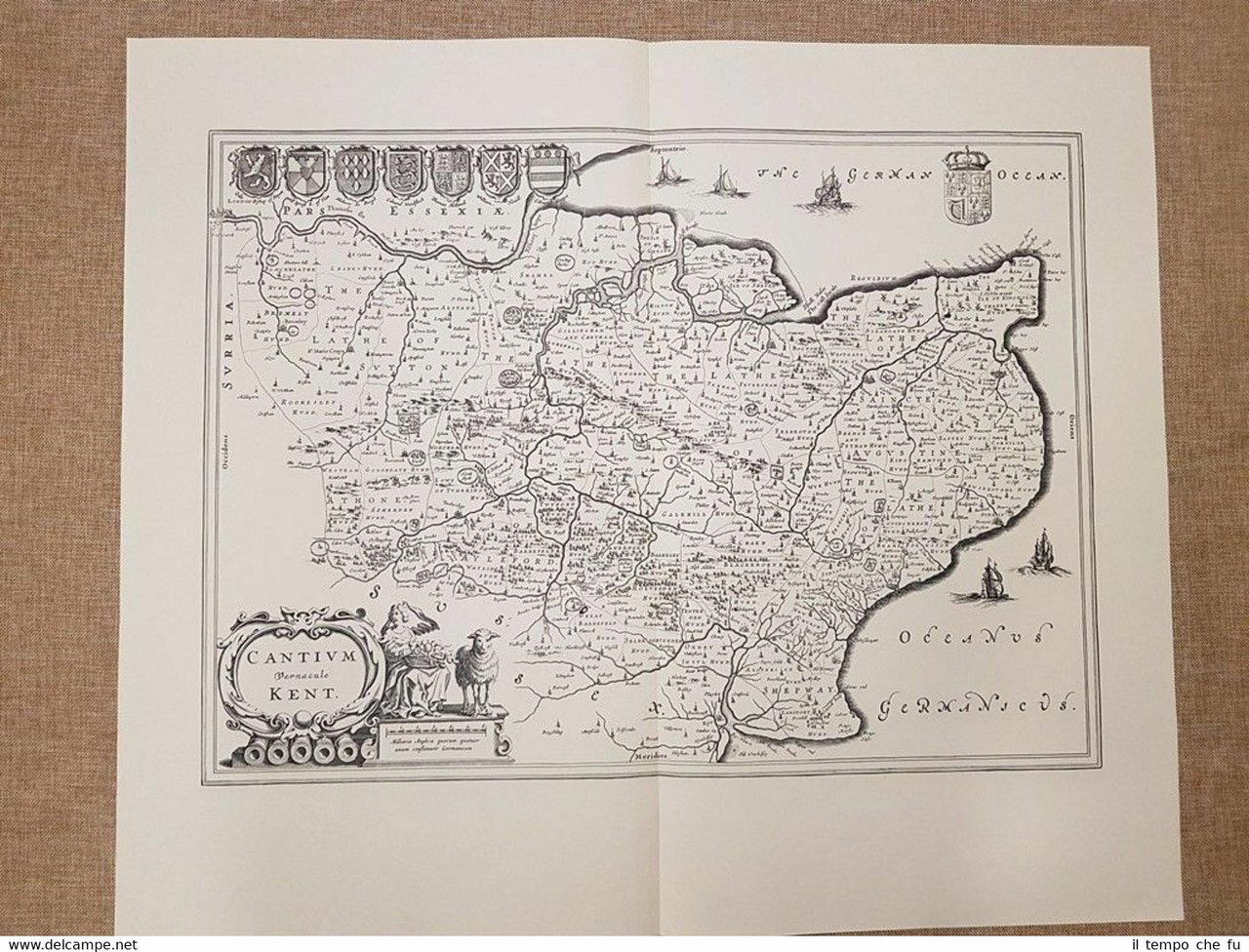 Carta geografica o Mappa Kent Inghilterra Anno 1662 Joan Blaeu …